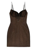 Area Crystal Hotfix Mini Dress — Brown — Size S — Front View
