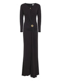 Elisabetta Franchi Draped Detail Maxi Dress — Gold — Size XS — Front View