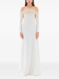 Dina Melwani Pearl Crystal Embellished Gown — White — Size S — Front View