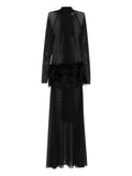 Atu Body Couture Feather Panel Gown — Black — Size XS — Front View
