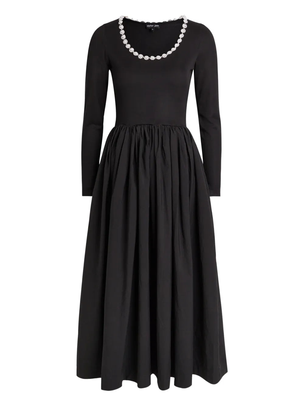 Sister Jane Beaded Long Sleeved Midi Dress — Black/ Red — Size XS — Front View