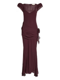 De La Vali Floral Draped Maxi Dress — Red — Size XS — Front View