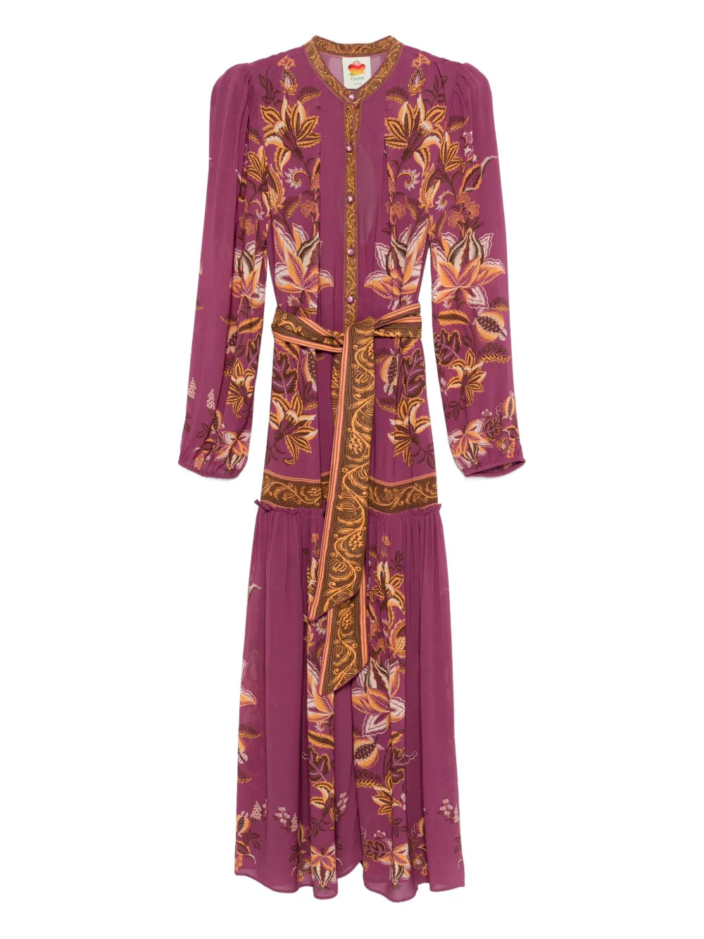 Farm Rio Floral Print Belted Maxi Dress — Red/ Pink — Size M — Front View