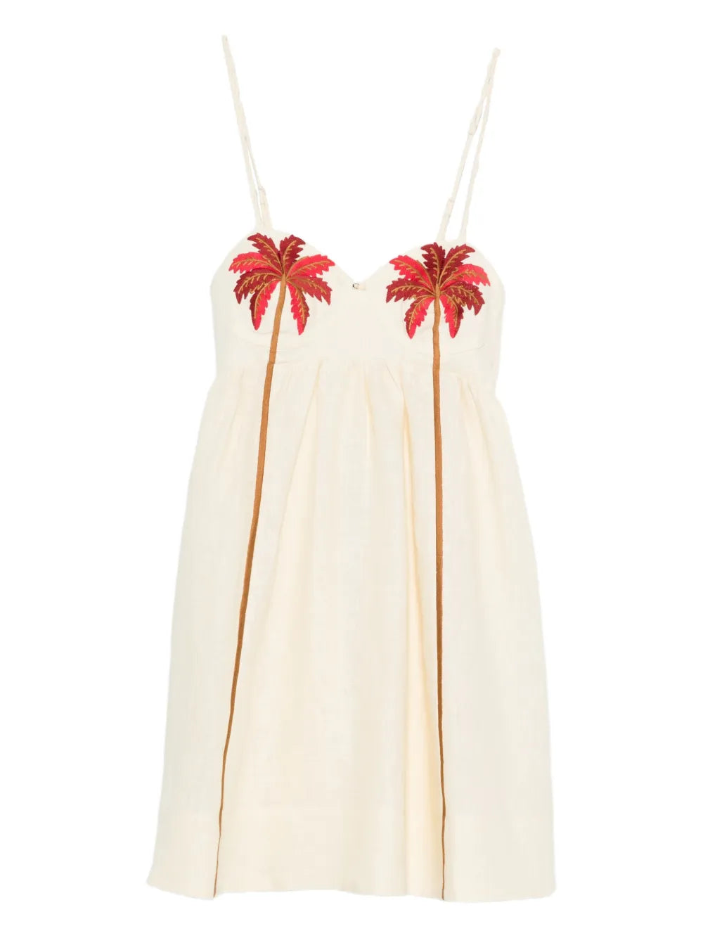 Farm Rio Palm Tree Embroidered Mini Dress — Off White/ White/ Red — Size S — Front View