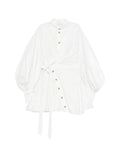 Zimmermann Tie Waist Button Mini Dress — White/ Red — Size XS — Front View