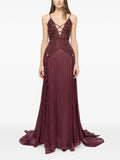 Nissa Lace Panel Chiffon Maxi Dress — Red — Size XS — Front View