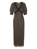 Rixo Annina Lace V Neck Midi Dress — Green — Size XS — Front View