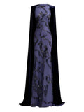 Gemy Maalouf Beaded Cape Dress — Blue — Size XS — Front View