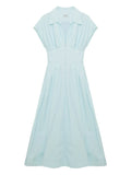 Simkhai Farlow Pleated Midi Dress — Blue/ Red — Size XS — Front View