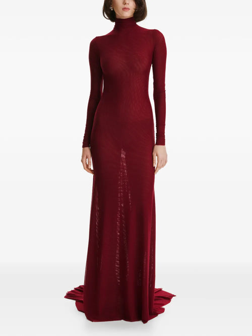 2310 Studio Turtleneck Long Sleeves Mesh Maxi Dress — Red — Size XS — Front View