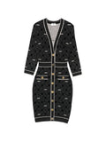 Elisabetta Franchi Button Patterned Dress — Black/ Gold — Size XS — Front View