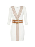 Elisabetta Franchi Striped Knit Mini Dress — Ivory — Size S — Front View