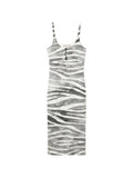 Blumarine Zebra Print Button Detail Midi Dress — White/ Grey — Size S — Front View