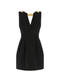 Elisabetta Franchi Plaque V Neck Mini Dress — Black/ Gold — Size XS — Front View