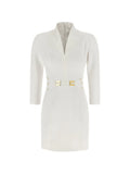 Elisabetta Franchi Logo Applique Mini Dress — White/ Gold — Size XS — Front View