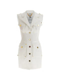 Elisabetta Franchi Single Breasted Button Mini Dress — White — Size S — Front View