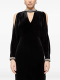 Nissa Crystal Velvet Midi Dress — Black — Size S — Front View