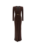 Elisabetta Franchi Draping Maxi Dress — Brown — Size XS — Front View
